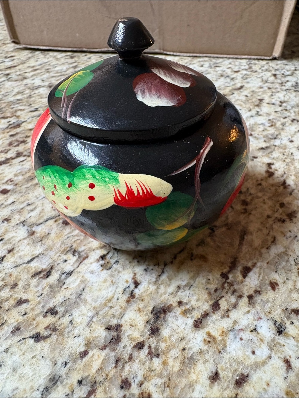 Vintage Hand-Painted Wooden Jar with Lid